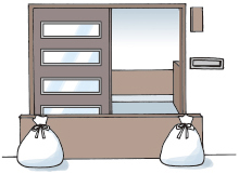 長めの板と土嚢のイラスト